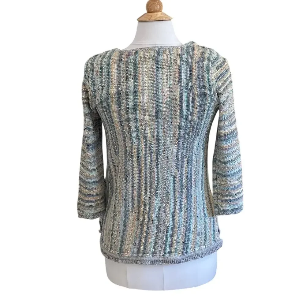 J. Jill Multicolor Cotton Blend Striped 3/4 Sleeve Sweater, Beach Boho, Size XS